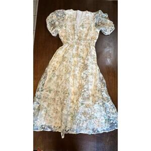Just Me Floral Midi Tea Dress Women Small Easter Spring Wedding Shower Cottage